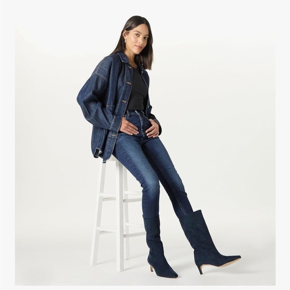 New The Drop size 8.5 Elegant Dark Blue Microsuede Leather Women's Boots 2”heel - Picture 4 of 11